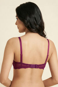 Zivame Dreamcatcher Padded Regular Wired 3/4th Coverage Lace Bra - Dark Purple — thumbnail 2